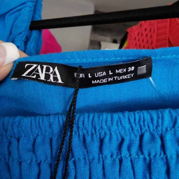 Zara Blue Puff Sleeve Ruched Crop Top - S/M - Picture 9 of 11